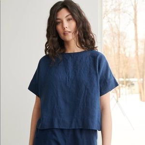Linenfox Mona Top 100% Linen Navy Blue XS